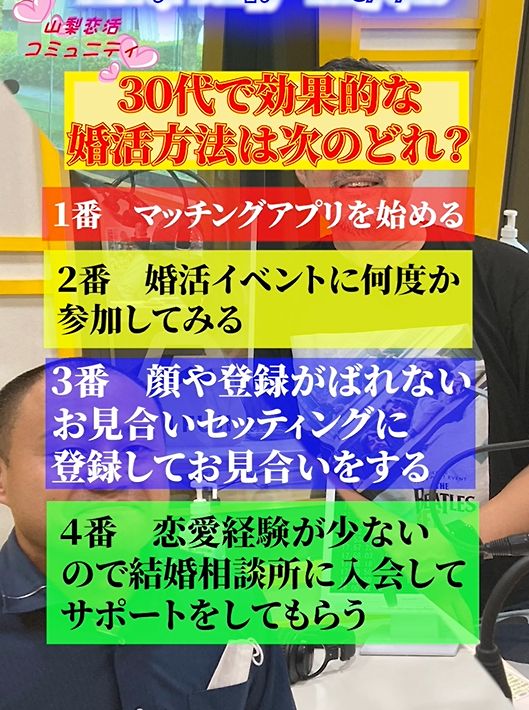 婚活クイズ！３０代で効果的な婚活方法は次のどれ？
