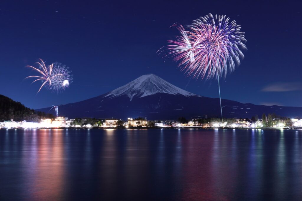 河口湖の冬・花火の写真