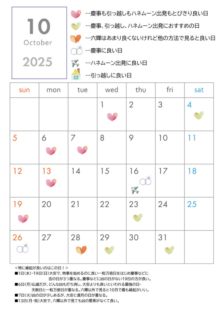 2025年10月良い日