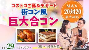 【29~44歳】MAX20人対20人最大40人!コストコご飯&デザート!街コン風巨大合コン(お酒有)|2025年11月29日(土)18時~開催