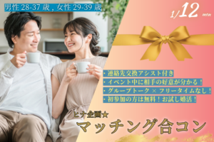 【男性28～37歳,女性29歳～39歳】ヒナ企画★マッチング合コン｜1月12(月)17時20分～